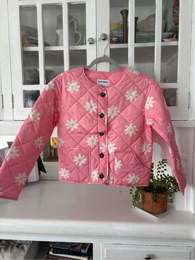 Old Navy Pink Quilted Daisy Puffer Jacket for Kids